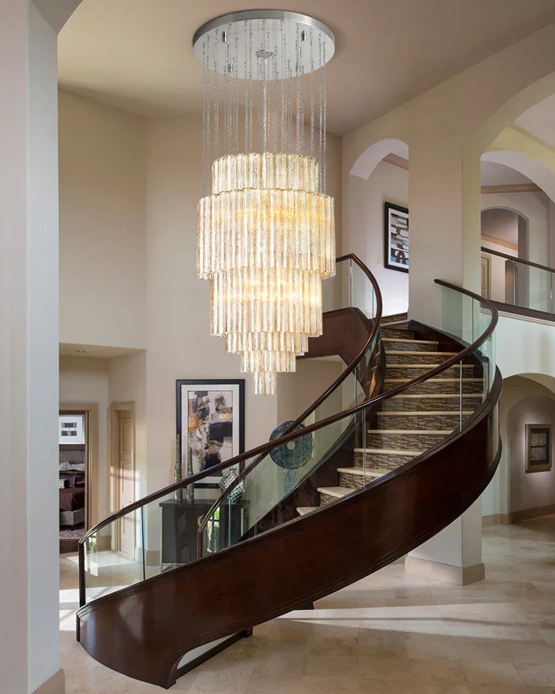 LightsStory Series Geometric Chandelier | Multi-Tiered Durable steel and translucent glass, Polished satin nickel finish for Grand halls, dining spaces, and statement staircases American chandelier