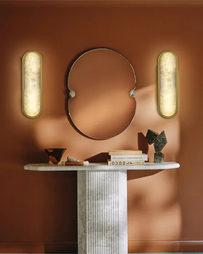 LightsStory Series Geometric Wall Sconce | Geometric Natural Alabaster and Durable Iron, Brass and Black Metalwork for Dining Rooms, Bedrooms, and Living Areas Modern Art Design Wall Lamp