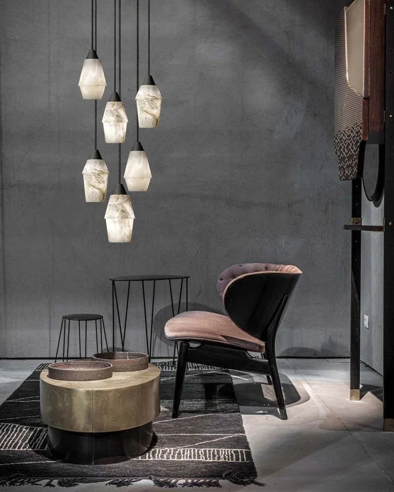 Elegant Natural Alabaster Cluster Pendant Lighting Black for Stairwell Modern Pendant lamp