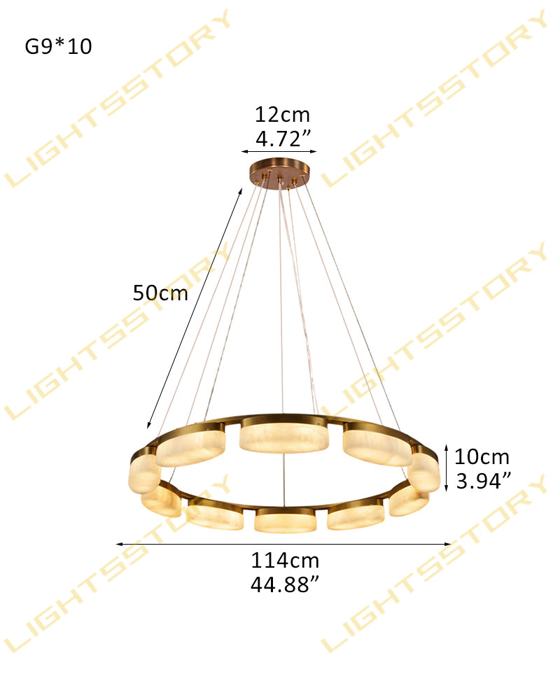 Alabaster Cluster Ring Disc Circular Pendant Light - Natural Spanish Alabaster, Lux Gold Trim - Kitchens, Dining & Living Rooms