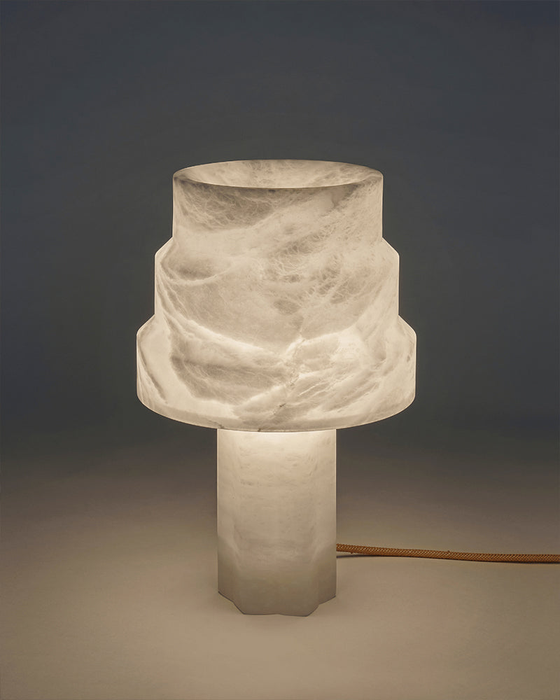White Nature Handcrafted Alabaster Small Table Lamp with night light for bedside