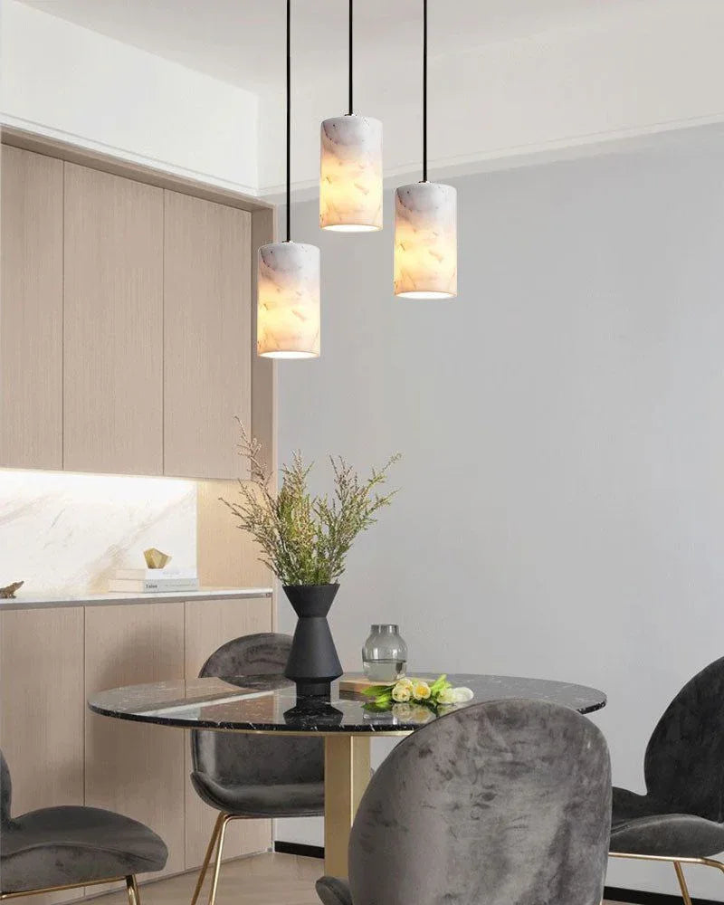 8W LED Cylinder solid marble core pendant lamp in white/black for kitchen island Modern Pendant lamp