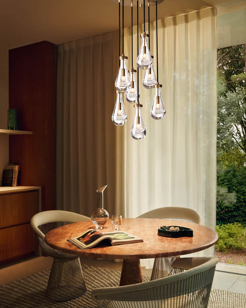 Black Raindrop Crystal Round Chandelier Multi Lighting with adjustable cord for living room