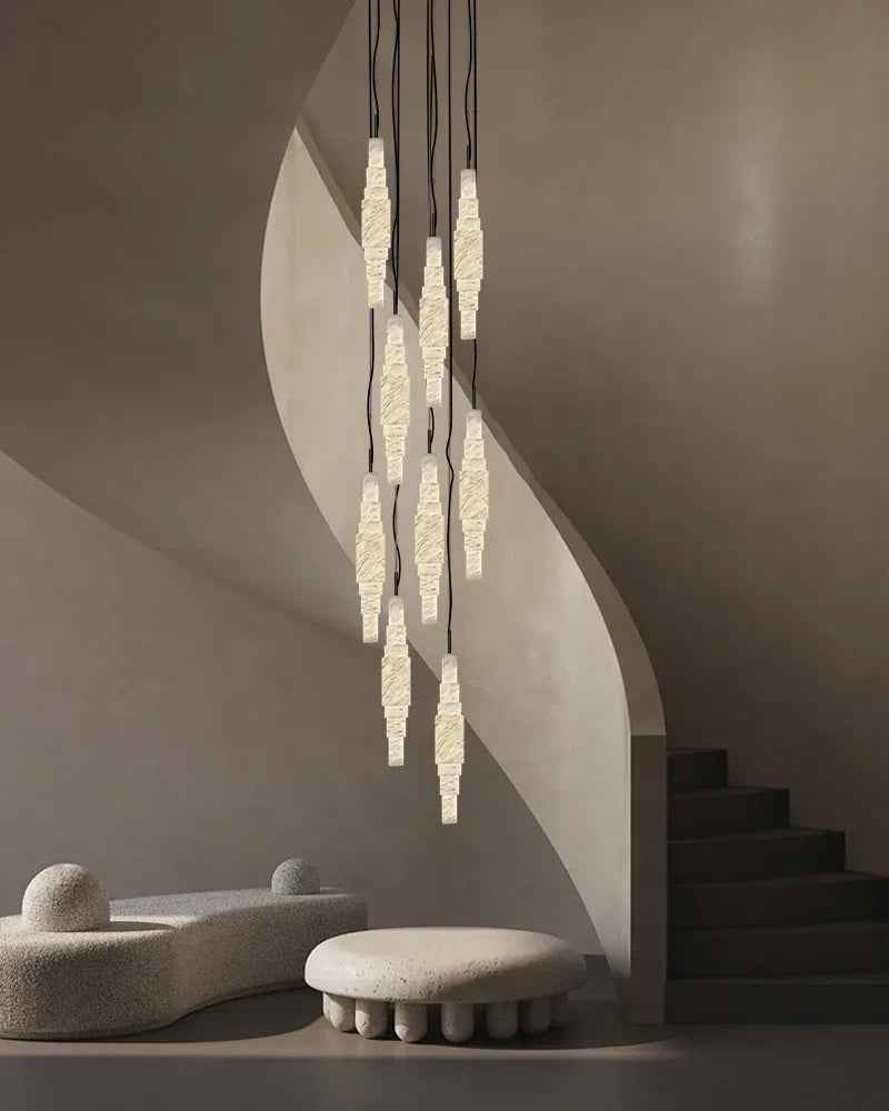 LightsStory Series Ethereal Pendant Light | Dual-Cascade Natural Alabaster Stone, Natural Stone Texture for Dining rooms, living spaces, and entryways Vintage Simple Pendant Lamp