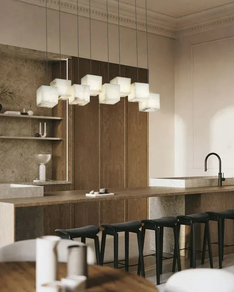 36 lights Cluster Hanging Lighting Cube Alabaster Shade Large Chandelier for lobby Modern Pendant lamp