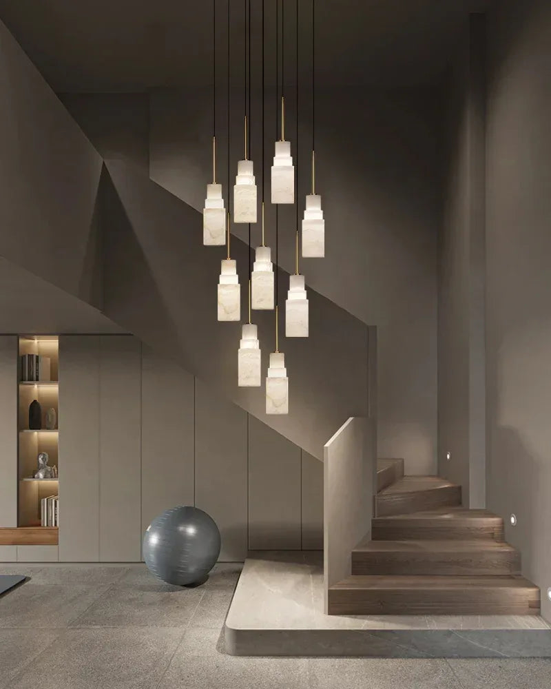 Antique aged Copper Long Hanging Cord Alabaster Pendant Lights over dining table Vintage Simple Hanging Lamp