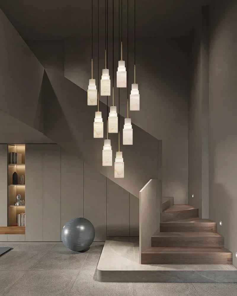 LightsStory Series Geometric Pendant Light | Double Shade Natural Stone and Antique Brass, Antique Aged Copper and Brass for Dining Tables, Kitchen Islands, and Entryways Vintage Simple Hanging Lamp