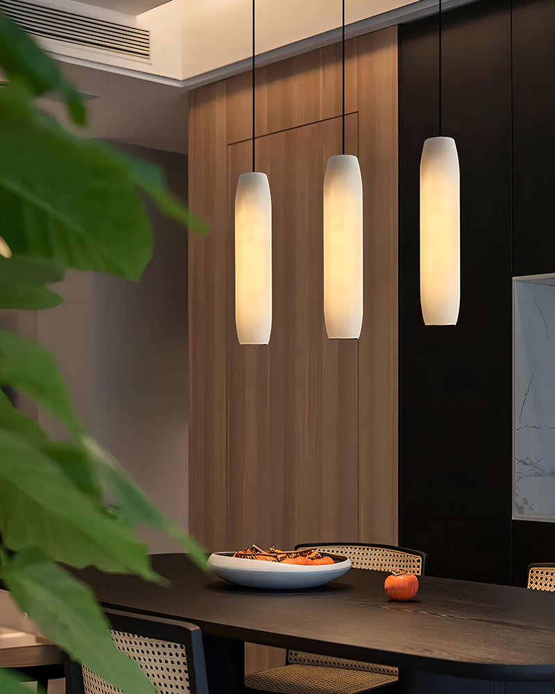 Modern Moonshade Natural Alabaster Column Design Linear Flute Pendant Light for bedroom