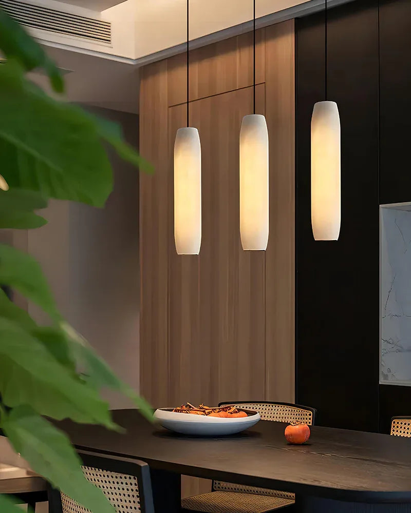Modern Moonshade Natural Alabaster Column Design Linear Flute Pendant Light for bedroom Modern Pendant lamp