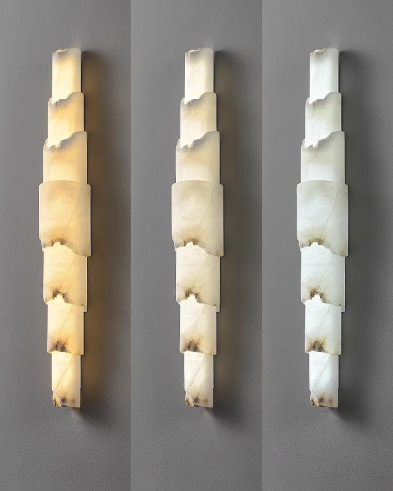 Long Cylinder 5 Layers Flush Mount White Alabaster Shade Wall Sconces 36" of Height