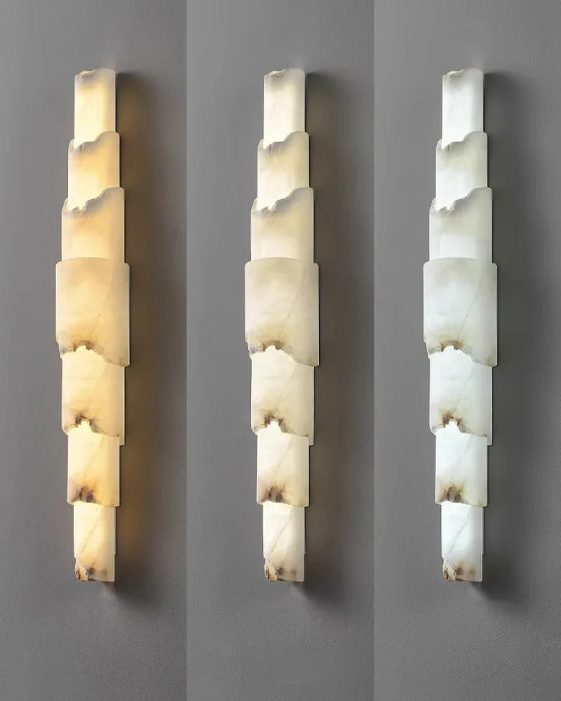 Long Cylinder 5 Layers Flush Mount White Alabaster Shade Wall Sconces 36" of Height Flush Mounted Wall Sconce Lamp