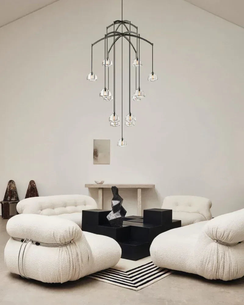 Dimple Crystal Glass Globe Rainfall Round Hemisphere Chandelier Brushed Black Steel American chandelier