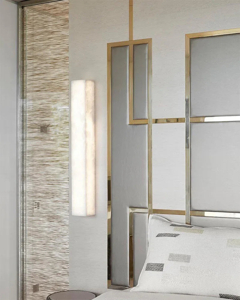 Rectangular Natural Semi-Translucent Alabaster Wall Lamp for Bath & Vanity Flush Mounted Wall Sconce Lamp