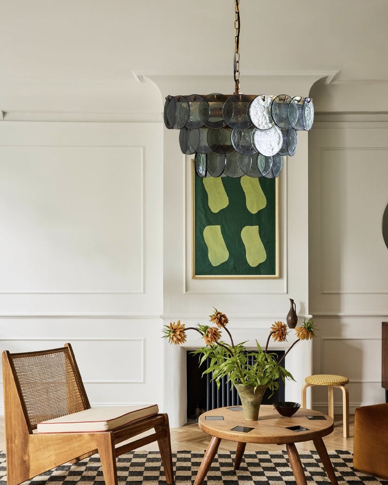 Geometric Hand-blown Pendant Light Borosilicate Glass with Brushed Brass for Kitchen Islands and Dining Rooms American chandelier