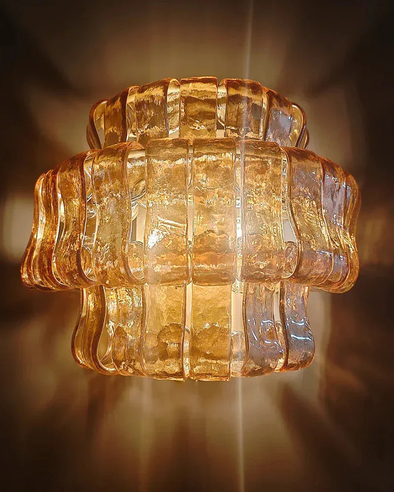 Clear/Smoke Glass Bedroom Ghiaccio Semi-Flush Wall Sconces in Brass/Black Aluminum Flush Mounted Wall Sconce Lamp