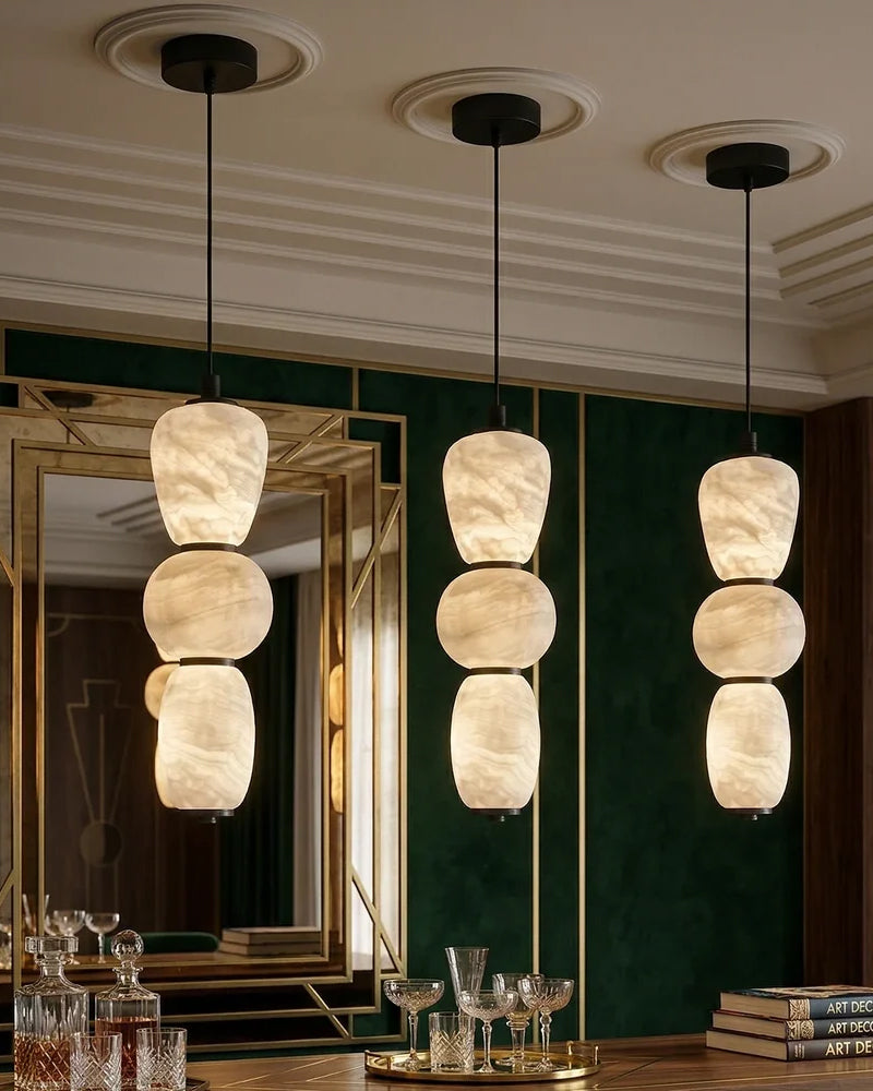 Alabaster Linear Totem Pendant Light - Natural Spanish Alabaster, Serene Matte Trim - Kitchen Islands & Dining Rooms
