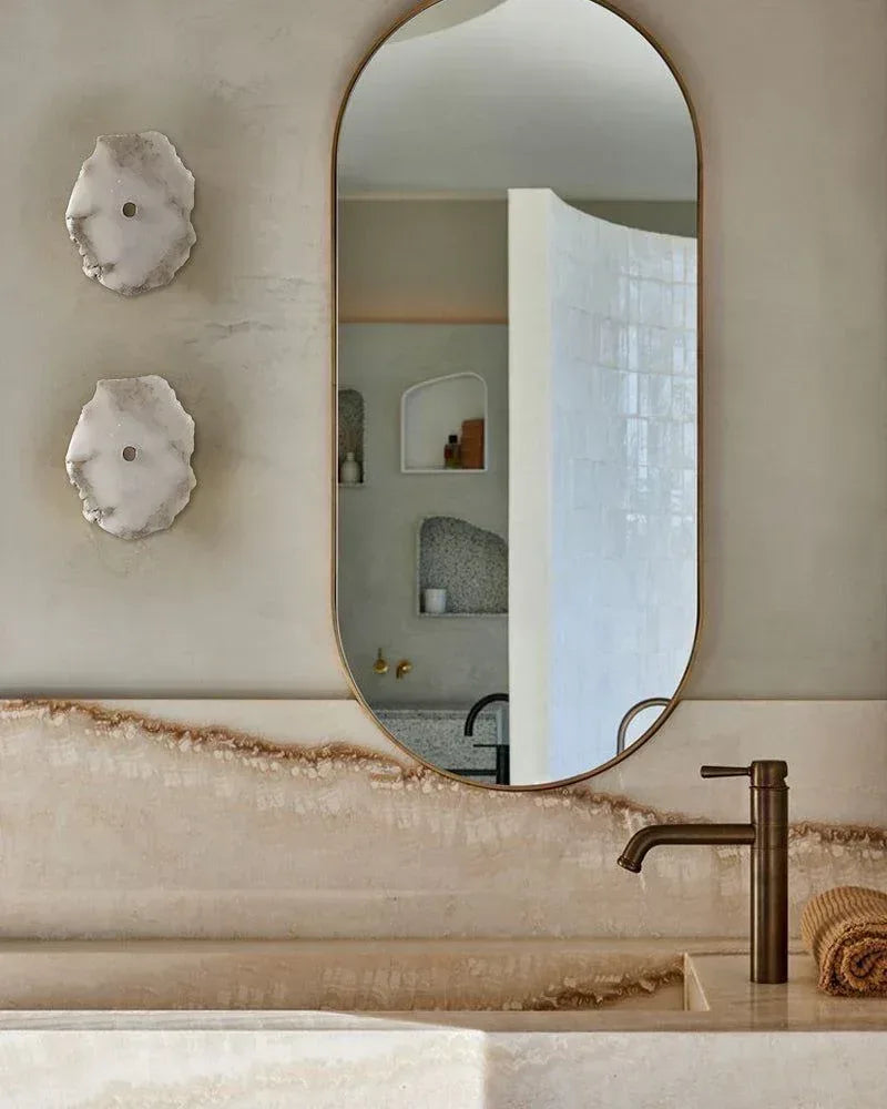 Bathroom Vanity Lighting UP and Down Single Light Alabaster Shade Brass Wall Sconces Modern Art Design Wall Lamp