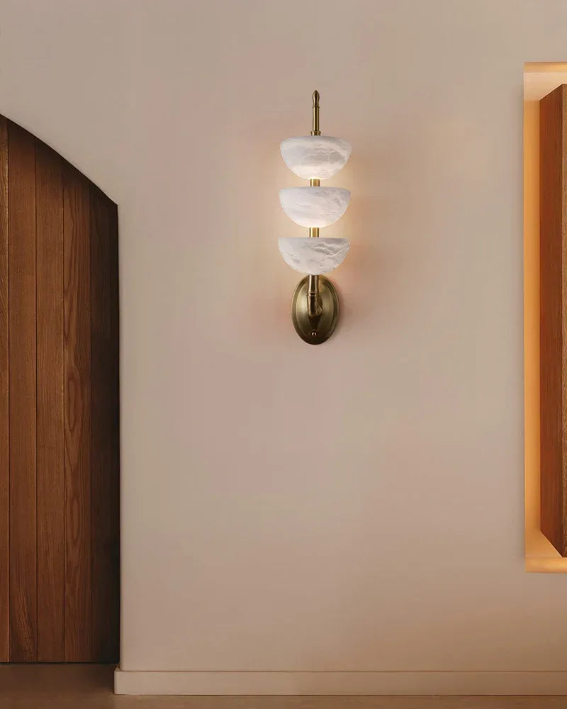 Modern Triple Alabaster Brass Stone Semi-Oval Wall Sconces 6in 15W Flush Mounted Wall Sconce Lamp