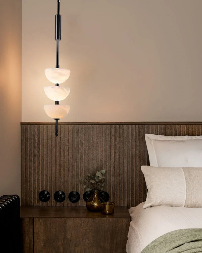 Alabaster Triple Half Spheres Vertical Suspension Lights Lacquered Burnished Brass/Black Modern Pendant lamp