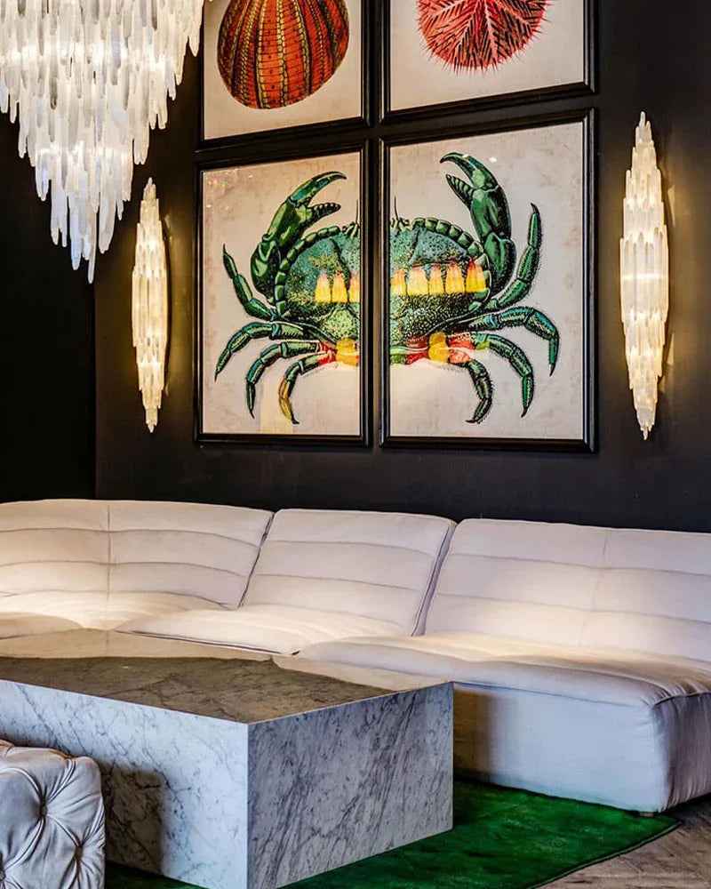 LightsStory Series Ethereal Wall Sconce | Linear Handcrafted Crystalline Gypsum Selenite, Modern Matte Black for Meditation Spaces and Luxury Living Areas Flush Mounted Wall Sconce Lamp