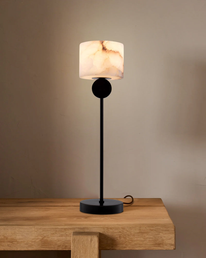 Alabaster Cube Headed Antique Stem Floor Lamp - Natural Spanish Alabaster, Serene Black Base - Bedroom & Living Rooms