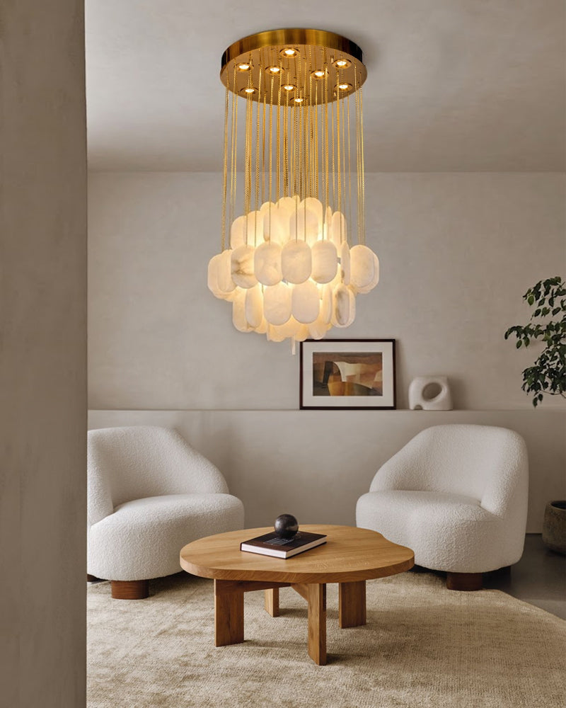 LightsStory Alabaster Streamline Chandelier - Geometrical White Stone