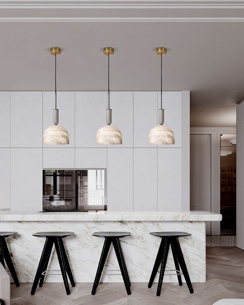 Postmodern LED white marble pendant lights in a modern kitchen