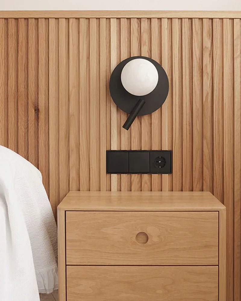 Modern Alabaster Globe LED Wall Light Fxitures with Black Iron Textured use for hallway Flush Mounted Wall Sconce Lamp