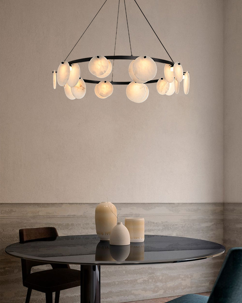 LightsStory Alabaster Statement Pendant Light - Linear Round Brass