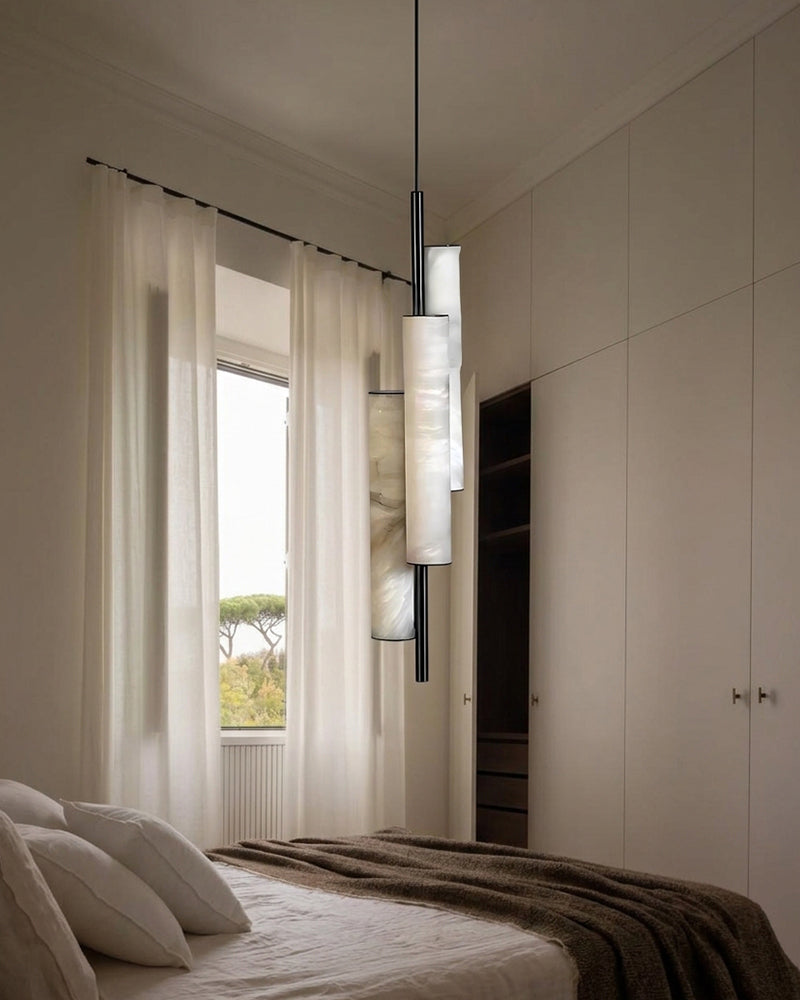 Alabaster Cylinder Drop Cluster Pendant Light - Natural Spanish Alabaster, Serene Black Trim - Living Rooms & Dining Rooms