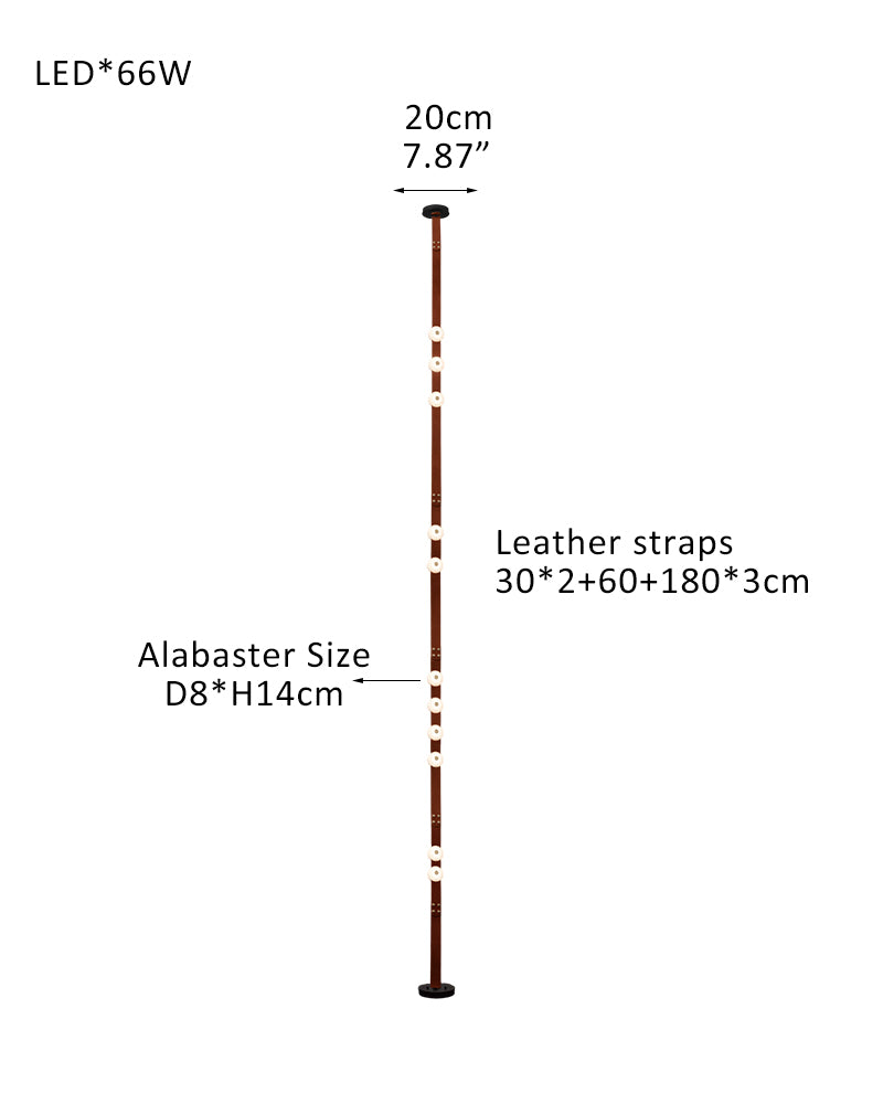 Hubbardton Forge Snaps Small LED Floor-to-Ceiling Light in Brown Leather Finished