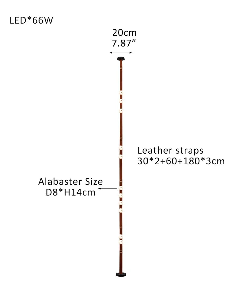 Hubbardton Forge Snaps Small LED Floor-to-Ceiling Light in Brown Leather Finished 11-light-30X2+60+180X3cm Belt-A White Alabaster + Brown Leather American standing floor lamp