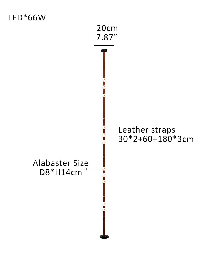 Hubbardton Forge Snaps Small LED Floor-to-Ceiling Light in Brown Leather Finished 11-light-30X2+60+180X3cm Belt-B White Alabaster + Brown Leather American standing floor lamp