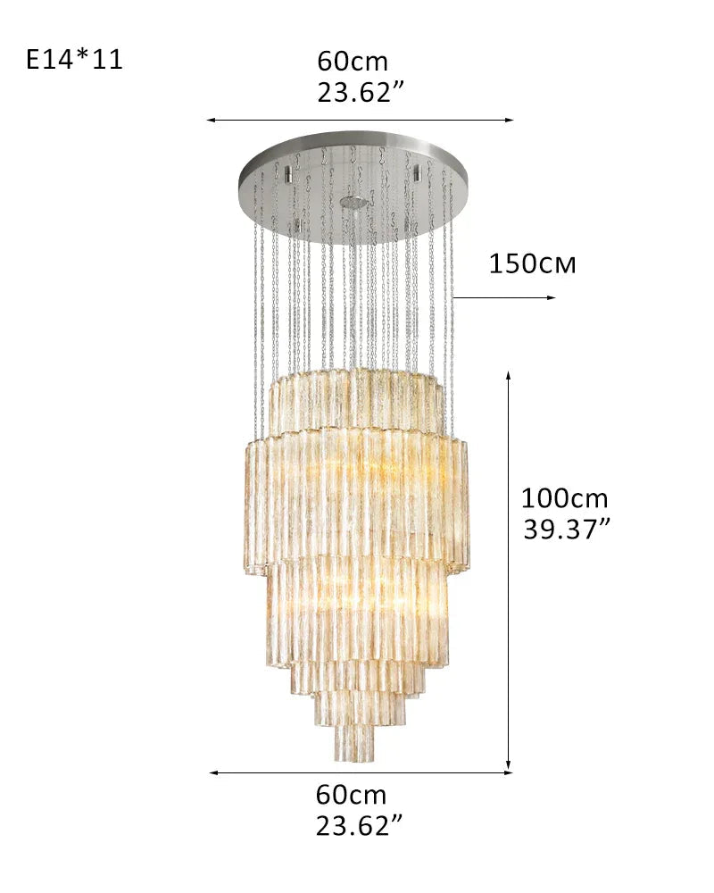 LightsStory Series Geometric Chandelier | Multi-Tiered Durable steel and translucent glass, Polished satin nickel finish for Grand halls, dining spaces, and statement staircases 6-tier-D60*H100CM D23.62“*H39.37" Silver American chandelier