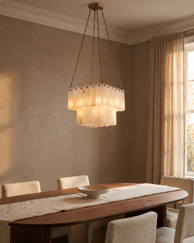 LightsStory Alabaster Square Multi-Tiered Pendant Light, natural stone alabaster with metallic and matte finish - For Kitchen & Dining Rooms