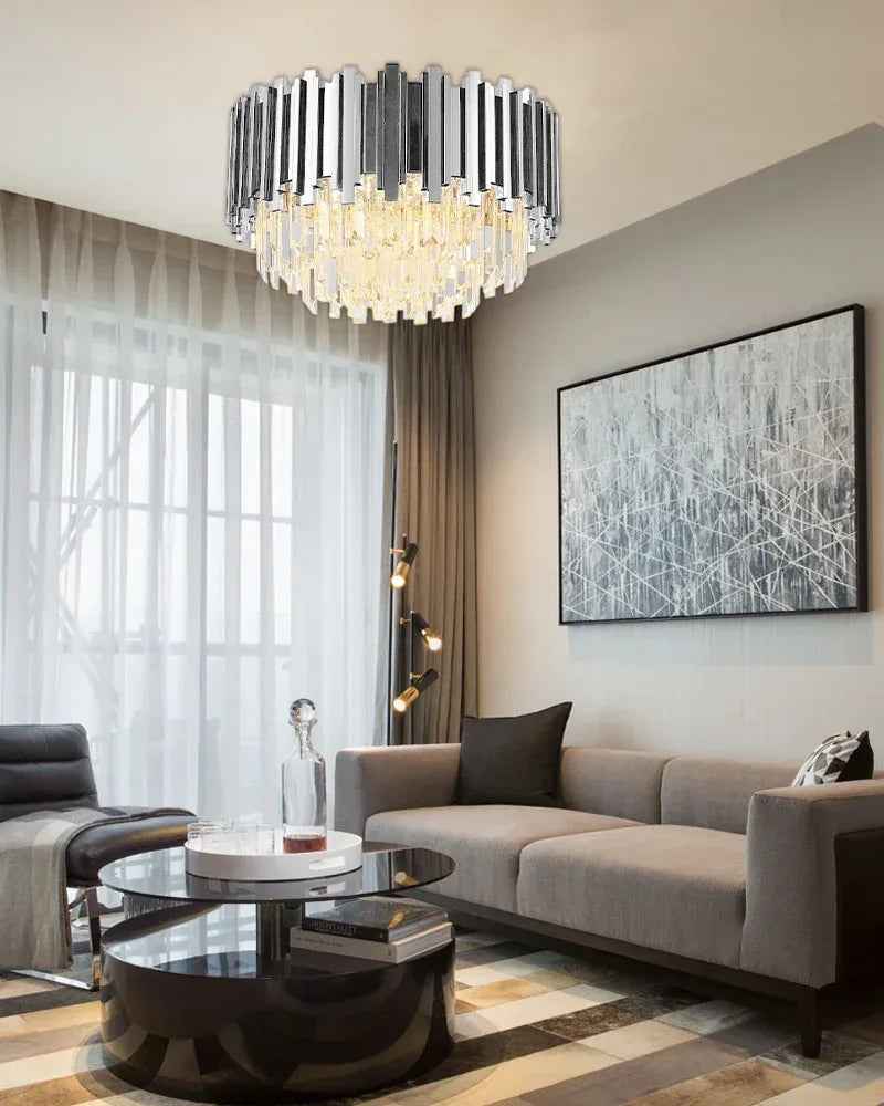 LightsStory Series Grand Ceiling Light | Multi Tier Crystal Gold-plated stainless steel and hand-cut crystal glass, Premium Gold-plated finish for Living rooms, dining rooms, and grand entries Flush Mounted Ceiling Lamp
