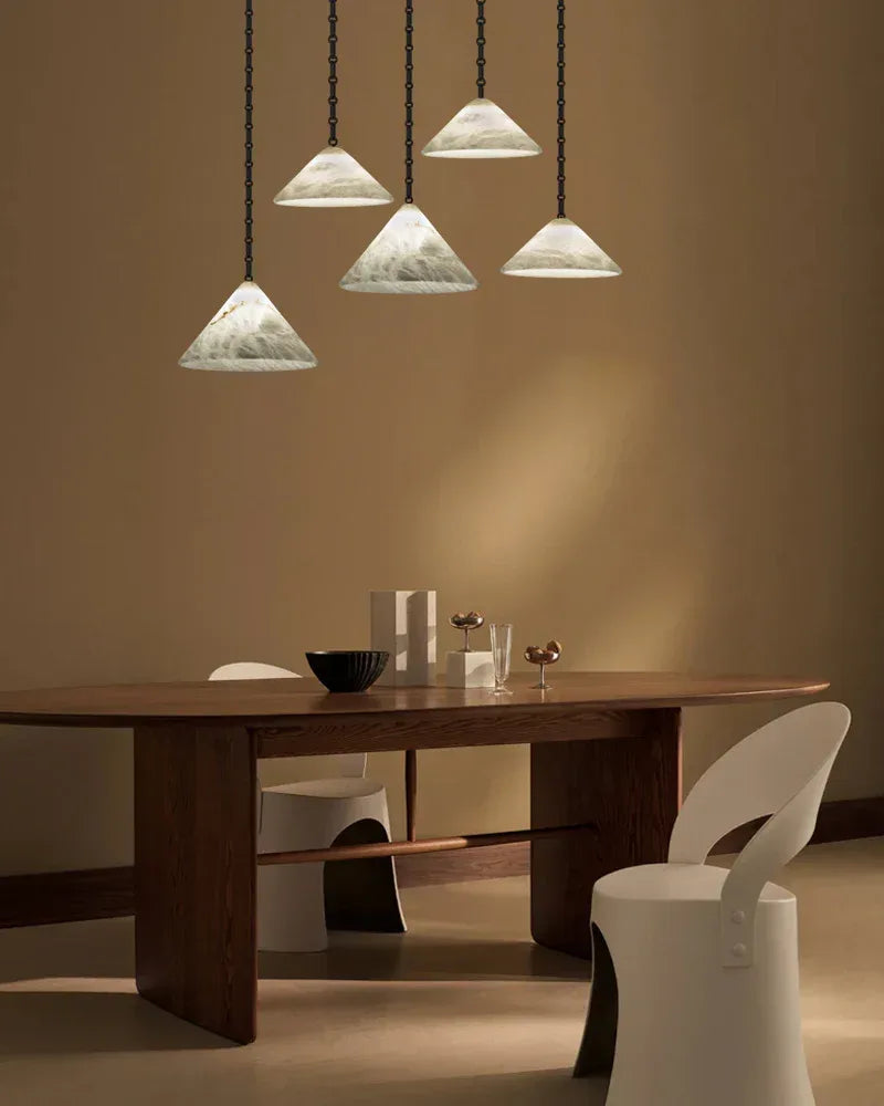 Medium 12" Conical Pendant White Alabaster Shade with Adjustable Chain for living room Modern Pendant lamp