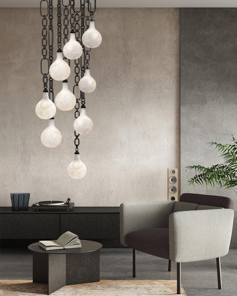 Cluster White Alabaster Globe Pendant Light with adjustable chain | 6" Living room Statement American chandelier