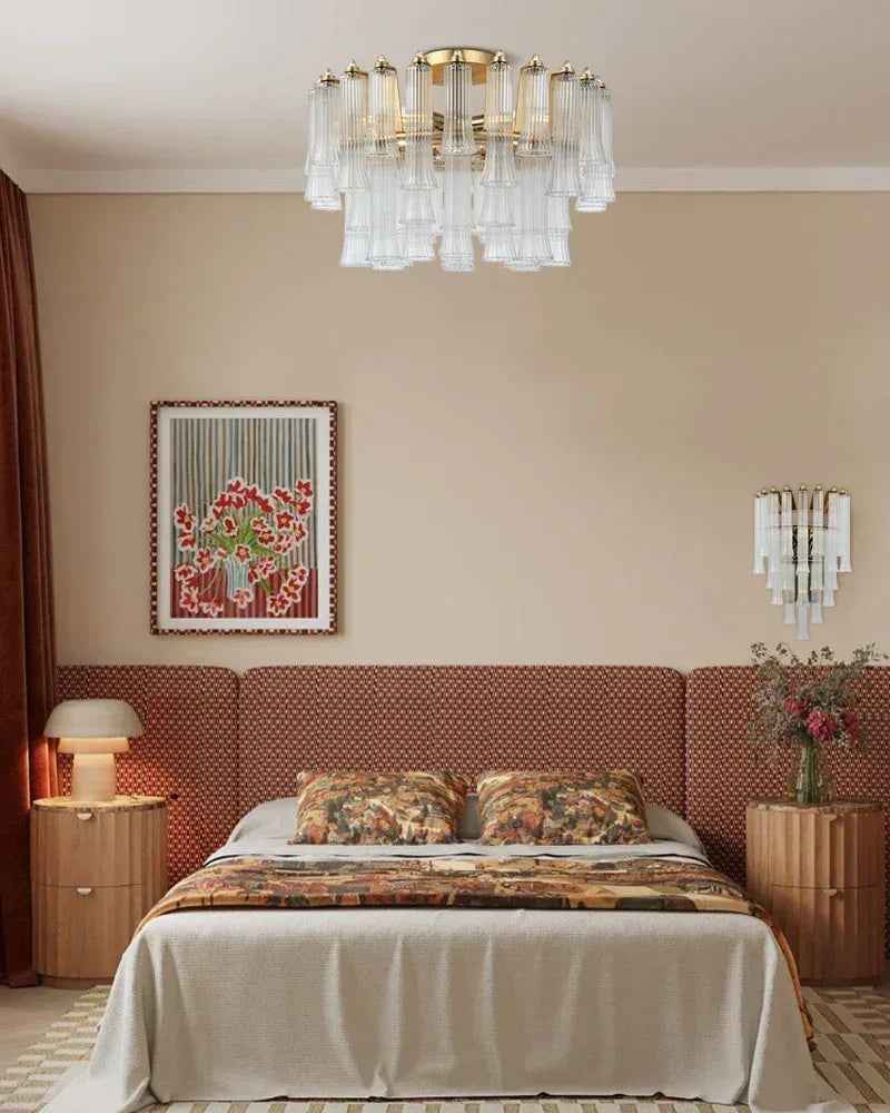 Bellagio Series Cascading Chandelier | Tiered Fluted Glass Clear Ribbed Glass and Polished Metal, Polished Metal for Grand Foyers and Glamorous Interiors American chandelier