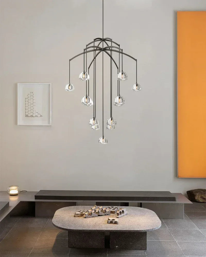 Dimple Crystal Glass Globe Rainfall Round Hemisphere Chandelier Brushed Black Steel American chandelier