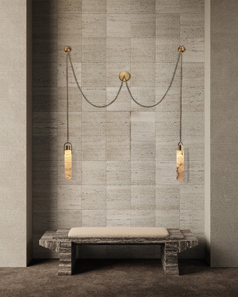 5-Light Cluster Brass Alabaster Ceiling Pendant Chain Light Fixtures for living room entrances