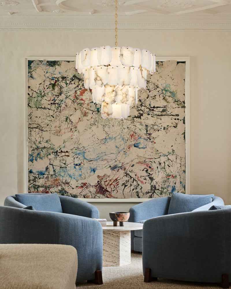 LightsStory Series Geometric Chandelier | Tier Hand-cut natural alabaster and marble, Aged Brass and Black Metal for Living rooms, dining areas, and grand entryways Luxury Modern Chandelier