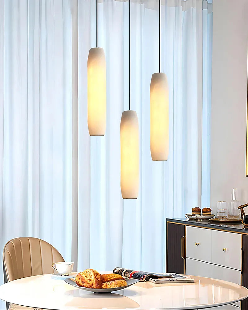 Modern Moonshade Natural Alabaster Column Design Linear Flute Pendant Light for bedroom Modern Pendant lamp