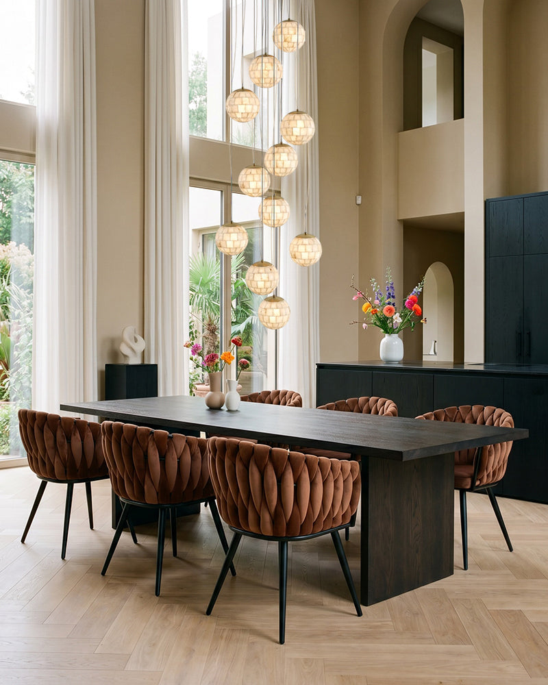 Alabaster Cascading Shell Globe Multi Ball Pendant Light - Natural Spanish Alabaster Spheres, Lux Gold Trim - Kitchens, Dining & Living Rooms