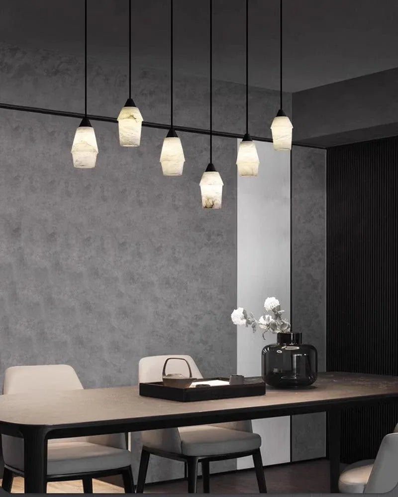 Elegant Natural Alabaster Cluster Pendant Lighting Black for Stairwell Modern Pendant lamp