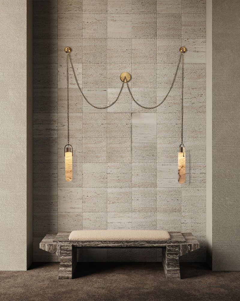 5-Light Cluster Brass Alabaster Ceiling Pendant Chain Light Fixtures for living room entrances