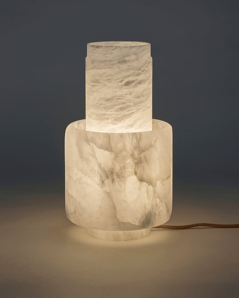 White Nature Handcrafted Alabaster Small Table Lamp with night light for bedside