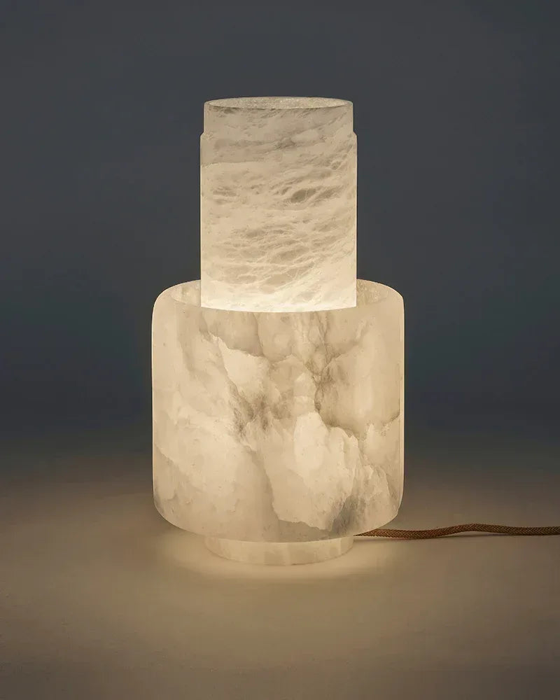 White Nature Handcrafted Alabaster Small Table Lamp with night light for bedside Modern Table lamp