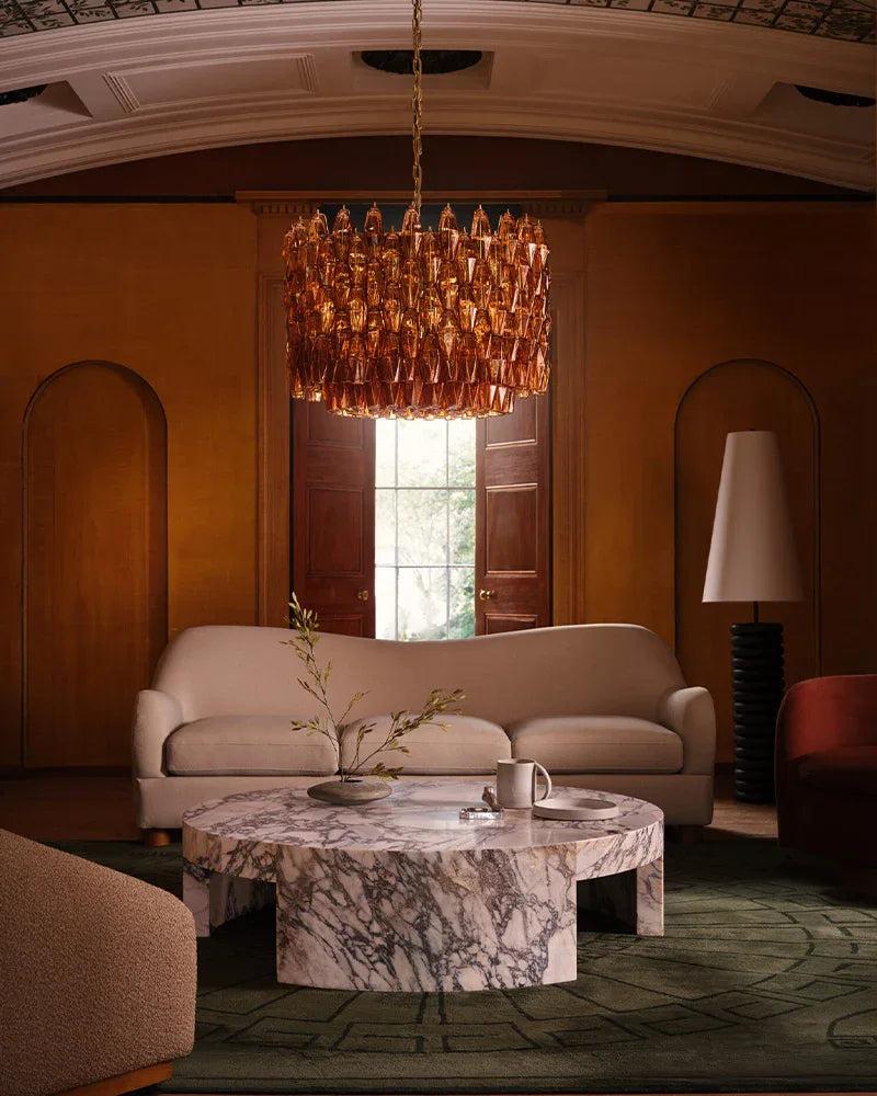 Murano Hand-Blown Glass Round Chandelier Wide 28" for Dining Room and Living Room Luxury Modern Chandelier