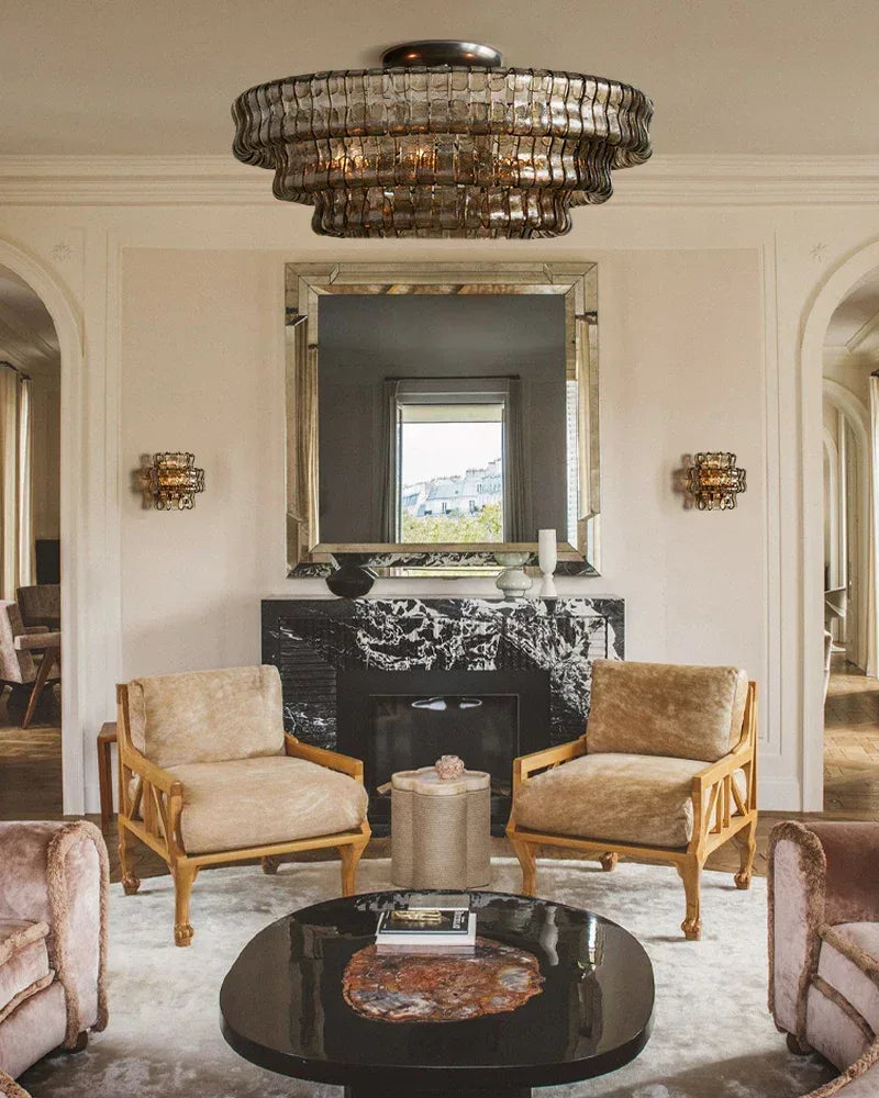 Art Multi-tier Glass Ghiaccio Flush Mount Ceiling Light Fixtures in Black /Brass Flush Mounted Ceiling Lamp